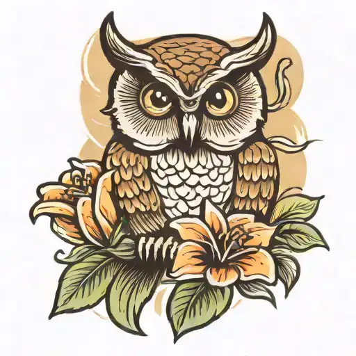 Owl Holding A Lily Flower