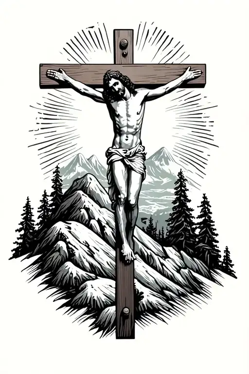Jesus Christ Crucifixion On The Mountain