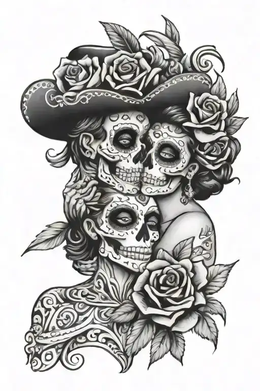 Sugar Skull Couple Embracing