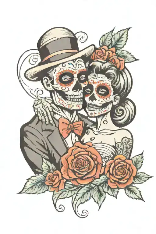 Sugar Skull Couple Embracing