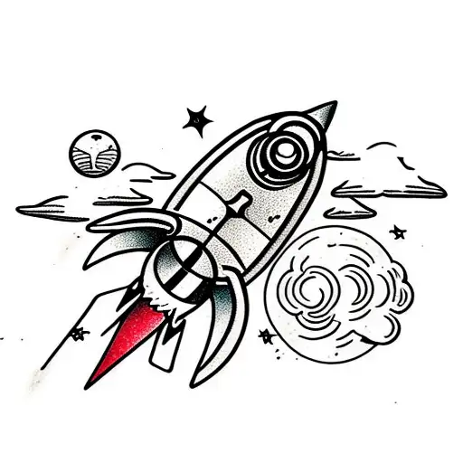 Black And White Cartoon Rocketship