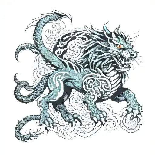 Dragon Tiger Horse Hybrid Creature Combining Elements