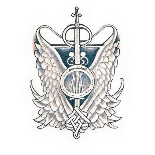 Irish Harp With Angel As The Pillar And Wings As The Neck Of The Harp