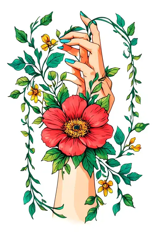 Flowers And Vines Wrapping Around Arm Holding