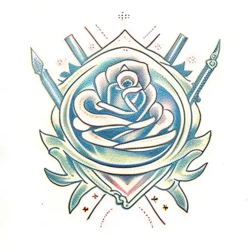 Seven Sword And Heart With Beautiful Flowers