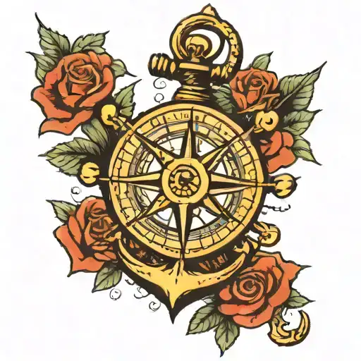 Compass And Anchor With Rose