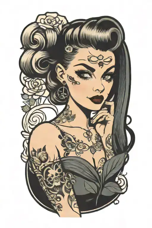 Pinup Girl Goth White Eyes