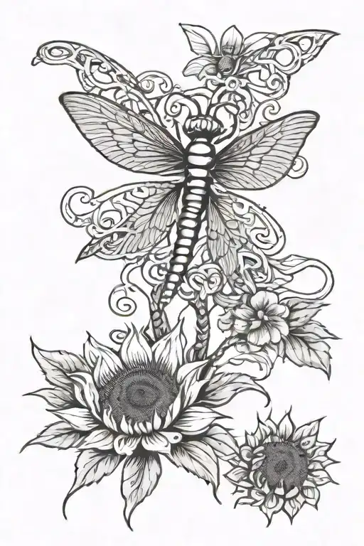 Celtic Dragonfly Landing On A Sunflower