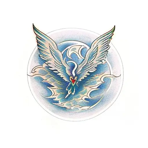 Rising Phoenix With Open Wings And Book Under