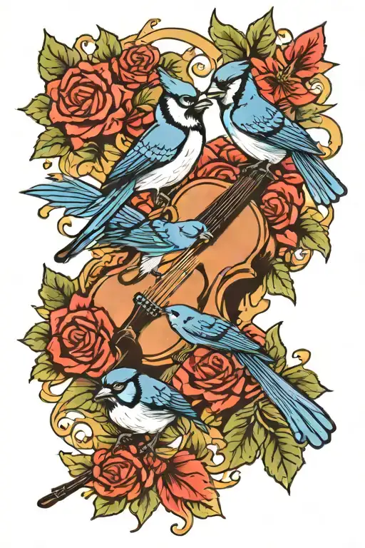 Violin Blue Jay And Cardinal