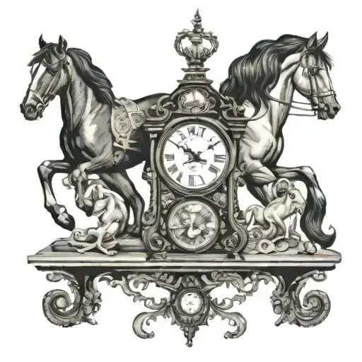 A Grandfather Clock With Horses As The Chimes