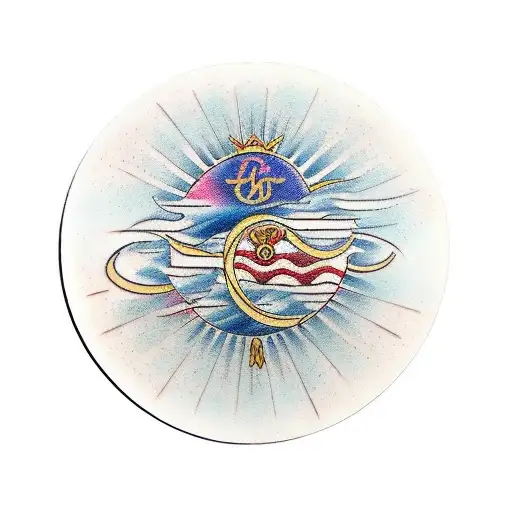 A Traditional Style Tattoo Featuring A Circle With Jkl Letters Incorporated