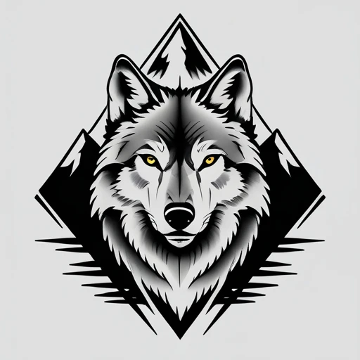 Wolf with mountain background Tattoo idea