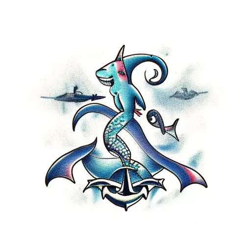 Us Navy Anchor With Mermaid And Shark