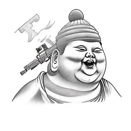 Fat Laughing Buddha With Ak-47