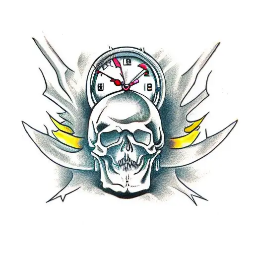 Skull With Claws And Clock