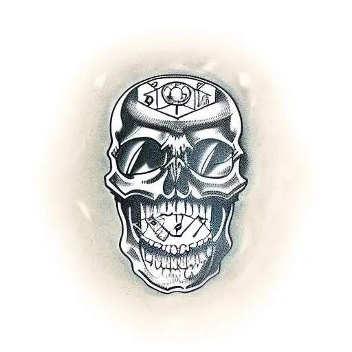 Skull With Fangs And Clock