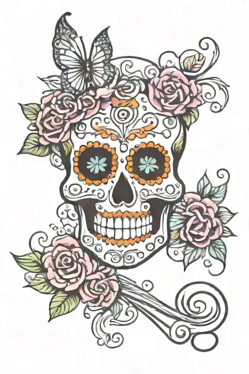Sugar Skull With Treble Clef Intertwined