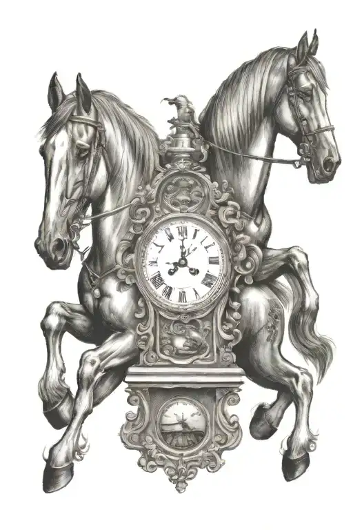 A Grandfather Clock With Horses As The Chimes