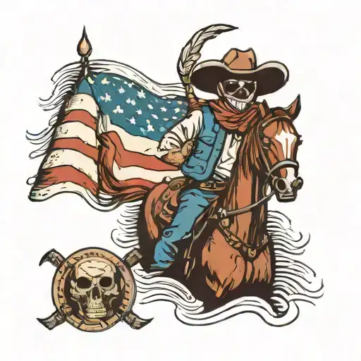 Cowboy Against The Background Of The American Flag And Mask
