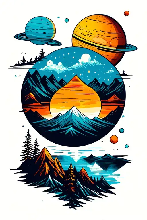Mountain Scene With Planets