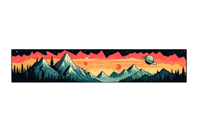 Mountain Scene With Planets