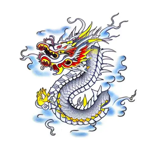 Ancient Chinese Dragon Surrounded By Cherry Blossoms