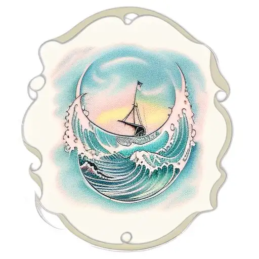 Ocean Wave Within Old Gothic Mirror Frame