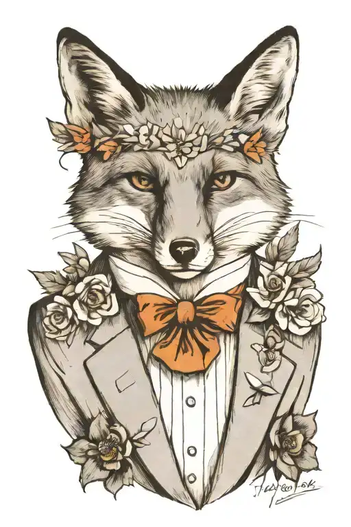 Black Grey Tattoo Design Fox In Suit Bust