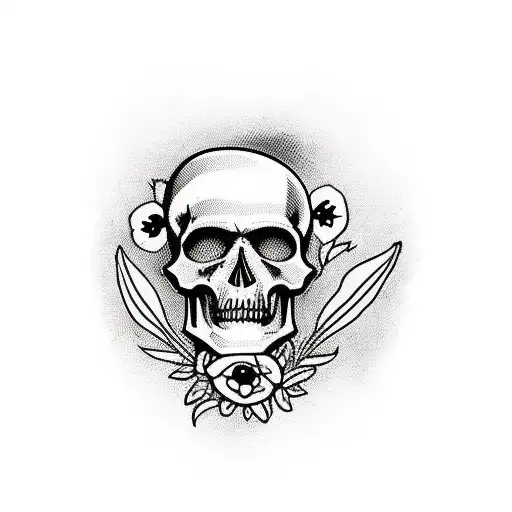 Blackout Sleeve With A Few Red Poppy Flowers And Skulls That Look Like They Are In The Background