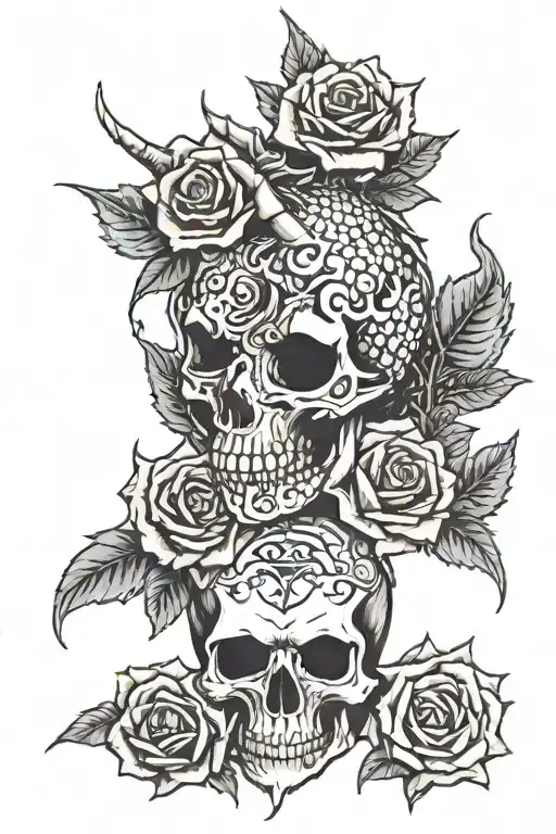 Dragon And Roses And Skull Crying Blood Dripping