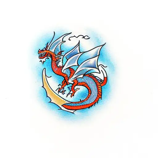 Dragon With Fire Around It Flying Downwards