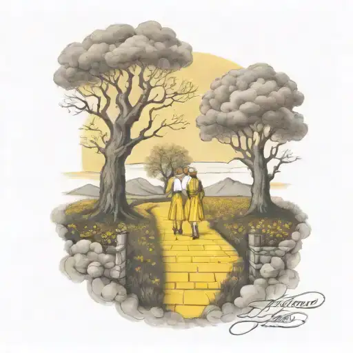 Yellow Brick Road Leading To The Gates Of Heaven Holding Hands