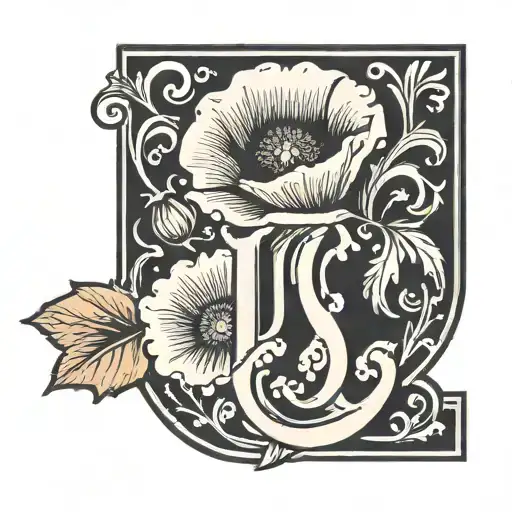 Jj Initial With A Poppy Flower