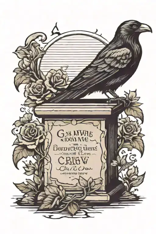 Grave Stone With Crow Perched On Top