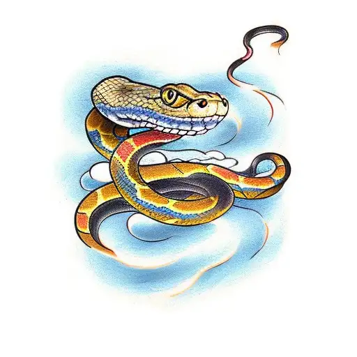 Snake Wrapped Around In Japanese Style