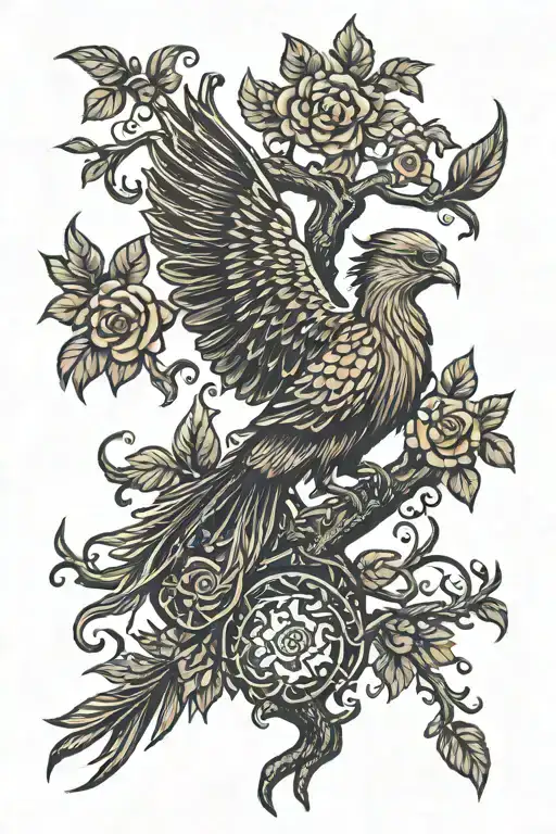 Phoenix Bird Inside A Tree Of Life