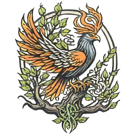 Phoenix Bird Inside A Tree Of Life