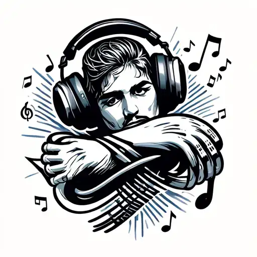 Music Notes Wrapping Around Forearm With Headset And Mic Pro