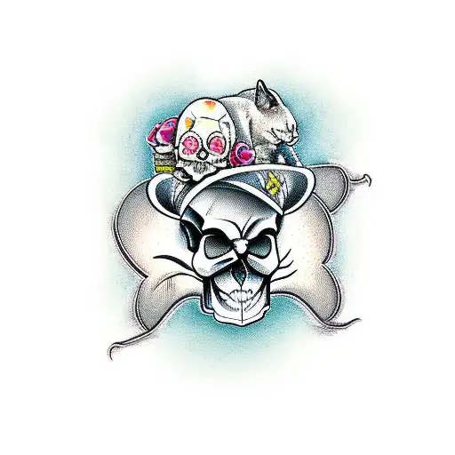 Open Skull With Cats Lounging Inside