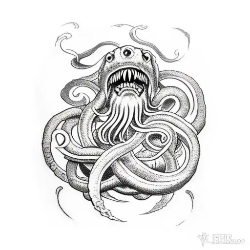 A Tattoo Of A Kraken Inspired By Norse Mythology In A Dotwork Style