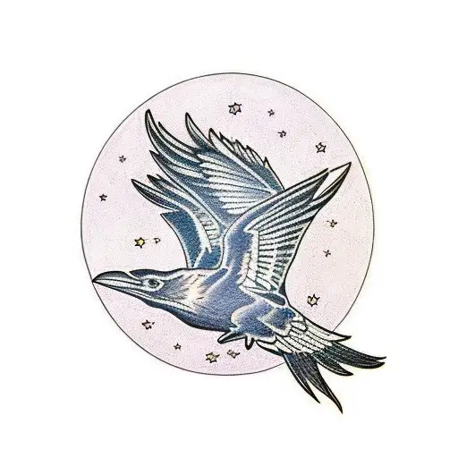 Raven With Wide Wingspan With Sun In The Background