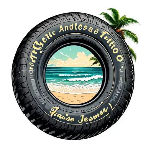 Tire With A Beach In Middle With Name Jess