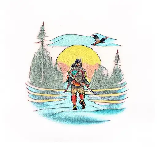 Warrior Walking Lone Forest Path With Bird