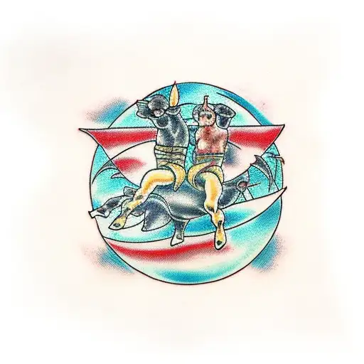 Three Headed Jumping Over A Cow Crescent Moon