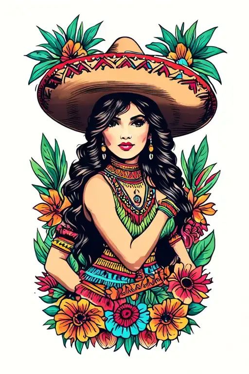 Mexican Girls With Sombrero