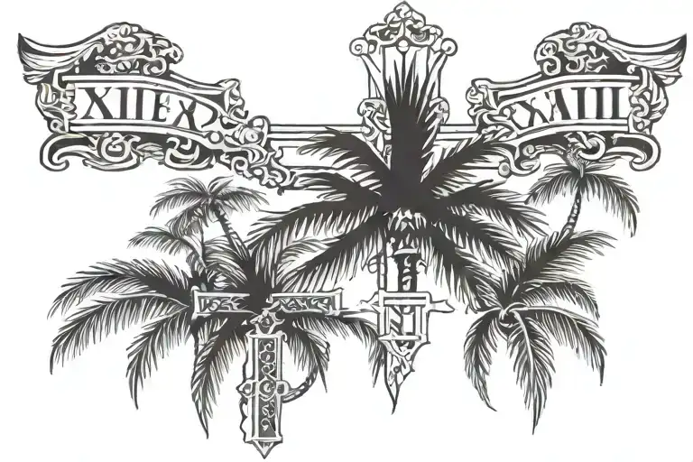 Roman Numerals And A Cross With Palm Trees