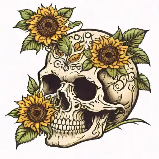 Sunflowers Growing Out Of A Skull Wearing