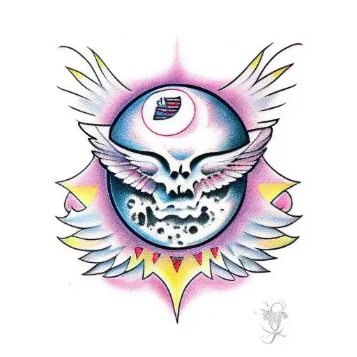 Degerate Moon Face With Wings