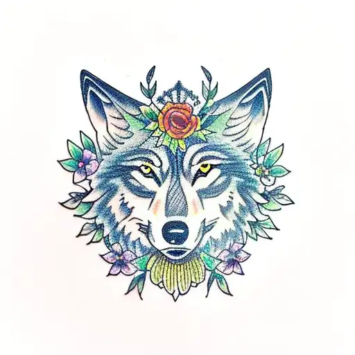 Wolf With Flower Crown